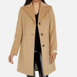 Calvin Klein Single Breasted Wool Blend Reefer Coat Size 12 Camel
